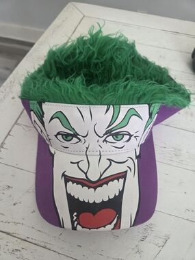 DC Comics Joker Visor Hat in Purple and Green with Graphic Face